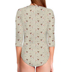 Polka Dot Jack Russell Terrier Print Long Sleeve Swimsuit