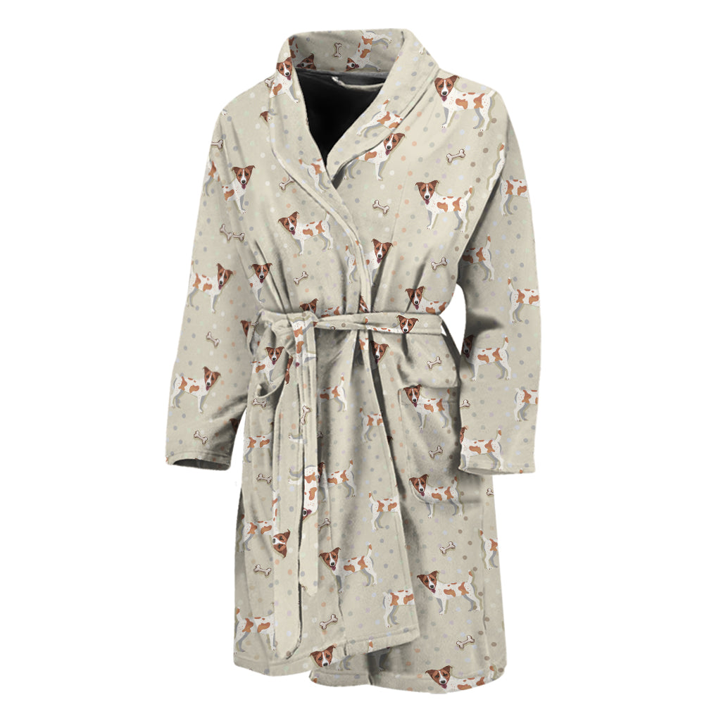 Polka Dot Jack Russell Terrier Print Men's Bathrobe