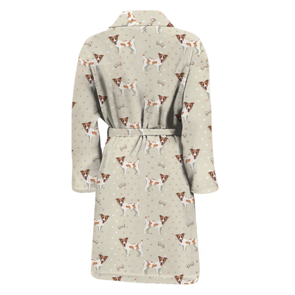 Polka Dot Jack Russell Terrier Print Men's Bathrobe