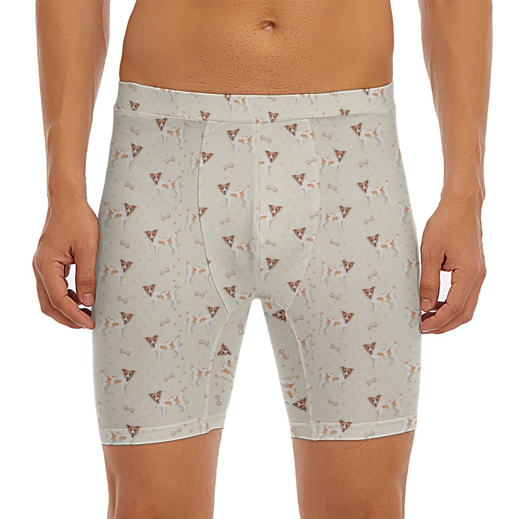 Polka Dot Jack Russell Terrier Print Men's Long Boxer Briefs