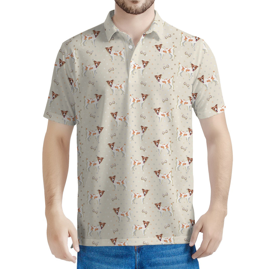 Polka Dot Jack Russell Terrier Print Men's Polo Shirt