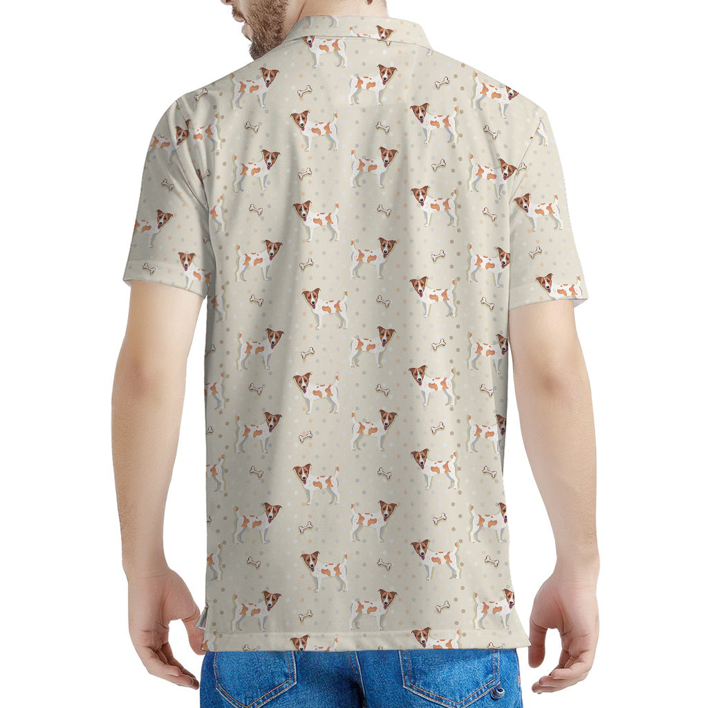 Polka Dot Jack Russell Terrier Print Men's Polo Shirt
