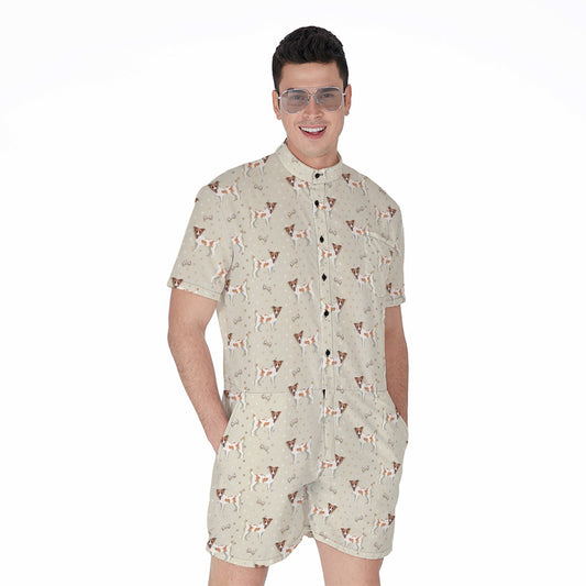 Polka Dot Jack Russell Terrier Print Men's Rompers