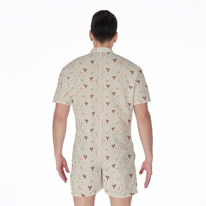 Polka Dot Jack Russell Terrier Print Men's Rompers