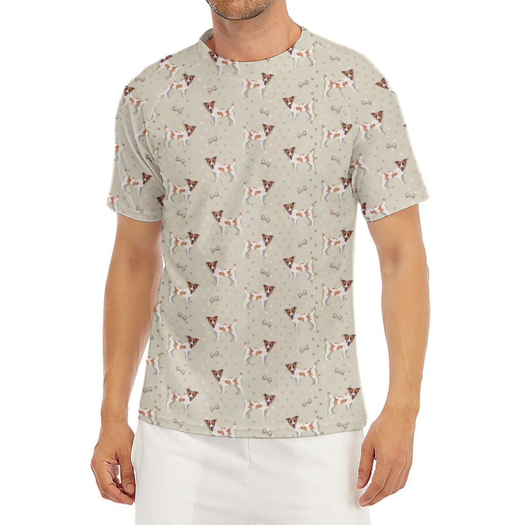 Polka Dot Jack Russell Terrier Print Men's Short Sleeve Rash Guard