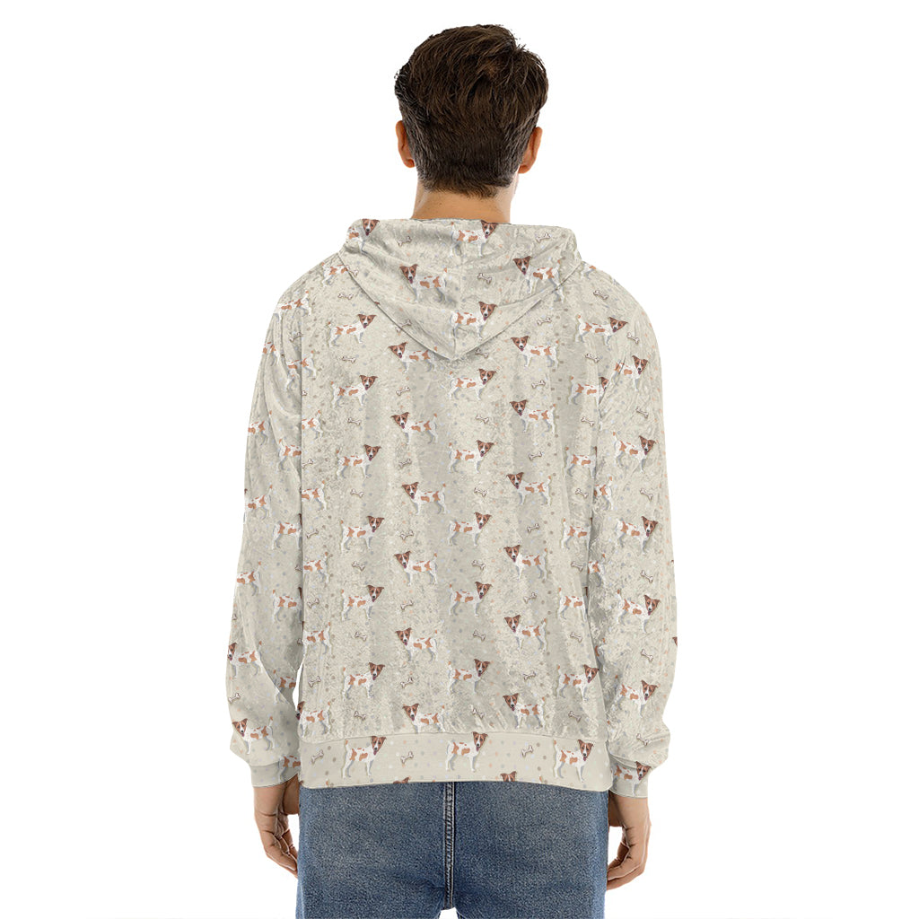Polka Dot Jack Russell Terrier Print Men's Velvet Pullover Hoodie