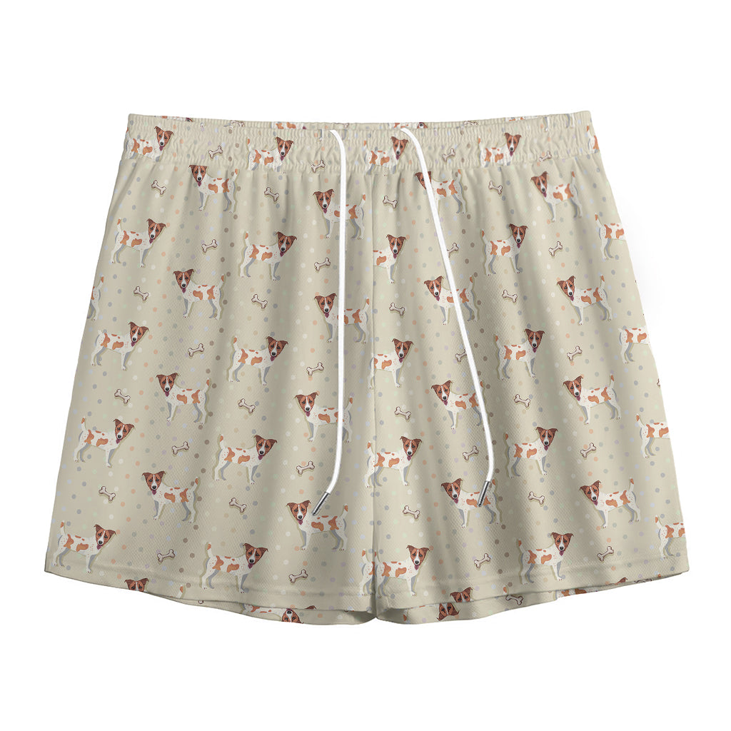 Polka Dot Jack Russell Terrier Print Mesh Shorts
