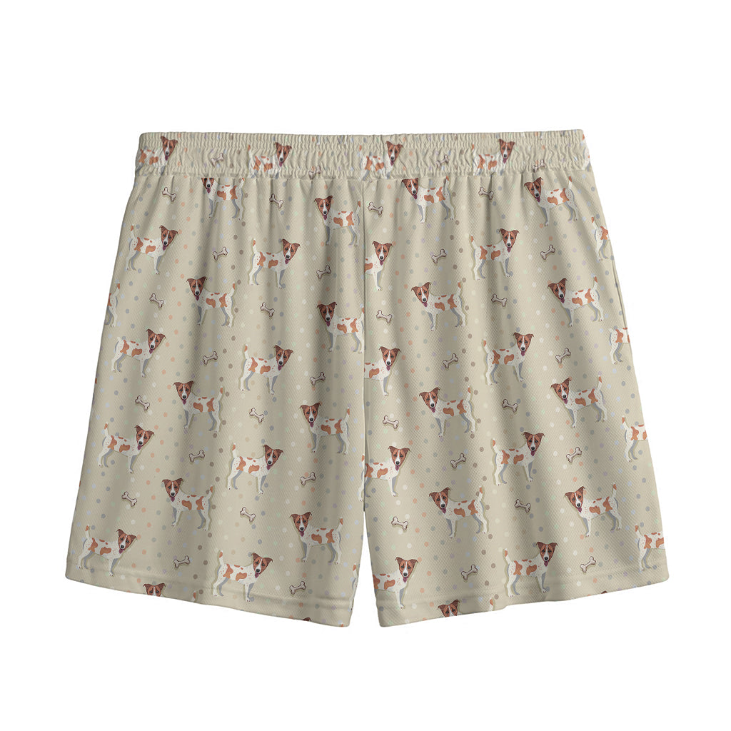 Polka Dot Jack Russell Terrier Print Mesh Shorts