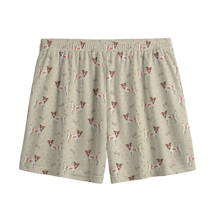 Polka Dot Jack Russell Terrier Print Mesh Shorts