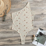 Polka Dot Jack Russell Terrier Print One Shoulder Bodysuit