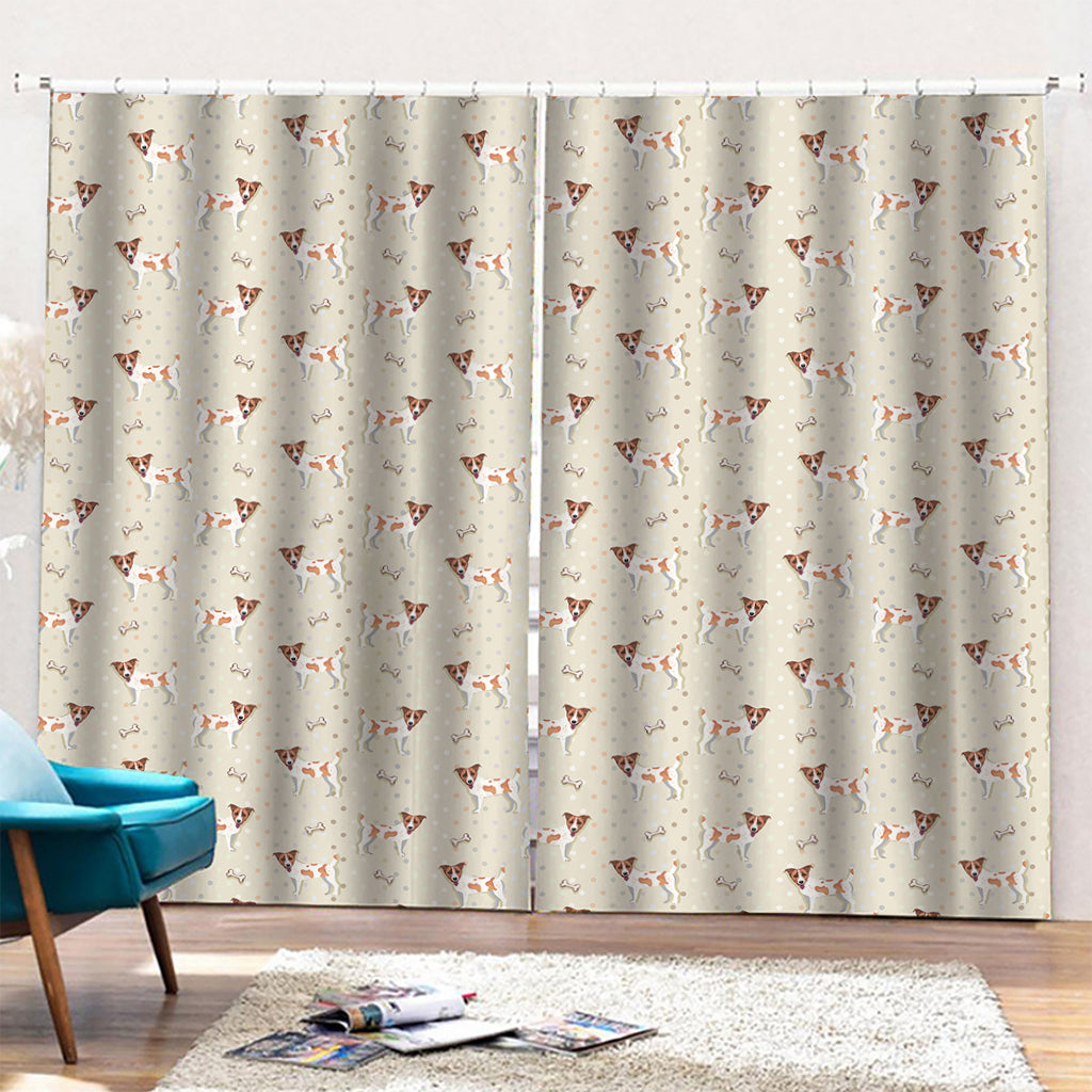 Polka Dot Jack Russell Terrier Print Pencil Pleat Curtains