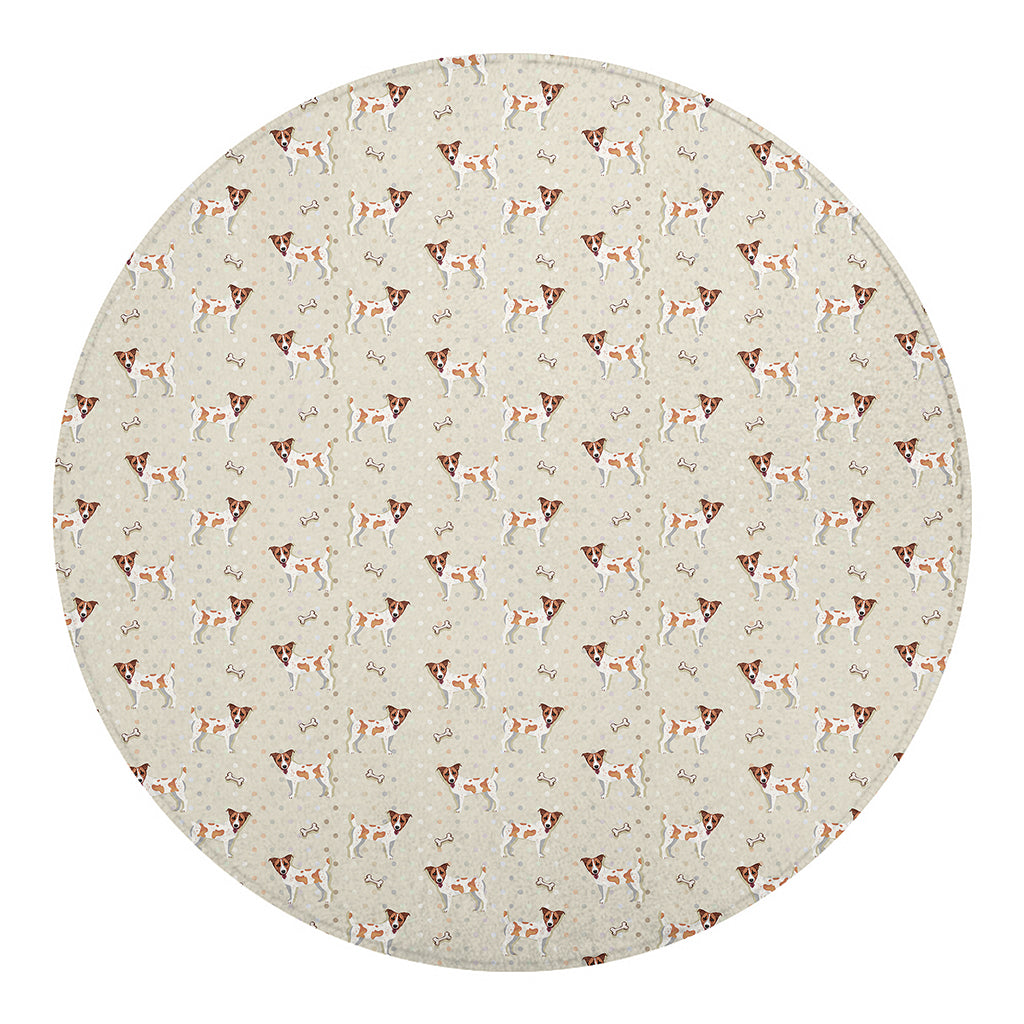 Polka Dot Jack Russell Terrier Print Round Blanket