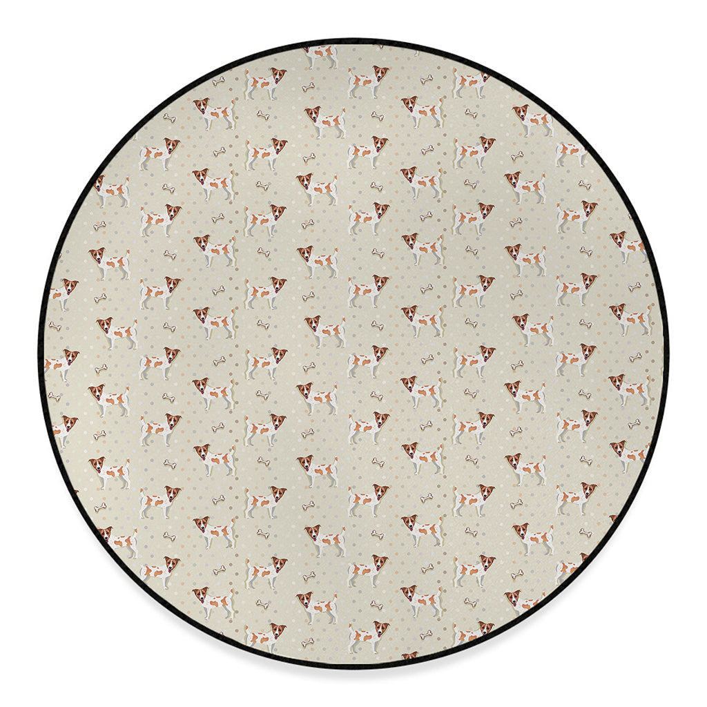 Polka Dot Jack Russell Terrier Print Round Floor Mat
