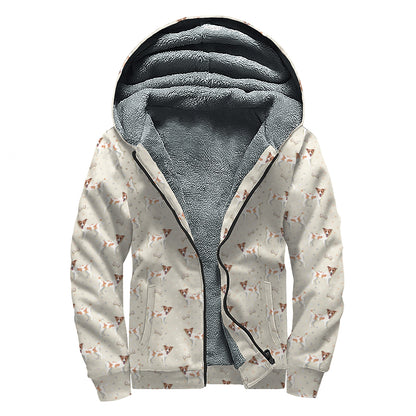 Polka Dot Jack Russell Terrier Print Sherpa Lined Zip Up Hoodie