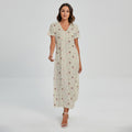 Polka Dot Jack Russell Terrier Print Short Sleeve Maxi Dress