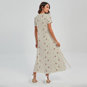 Polka Dot Jack Russell Terrier Print Short Sleeve Maxi Dress