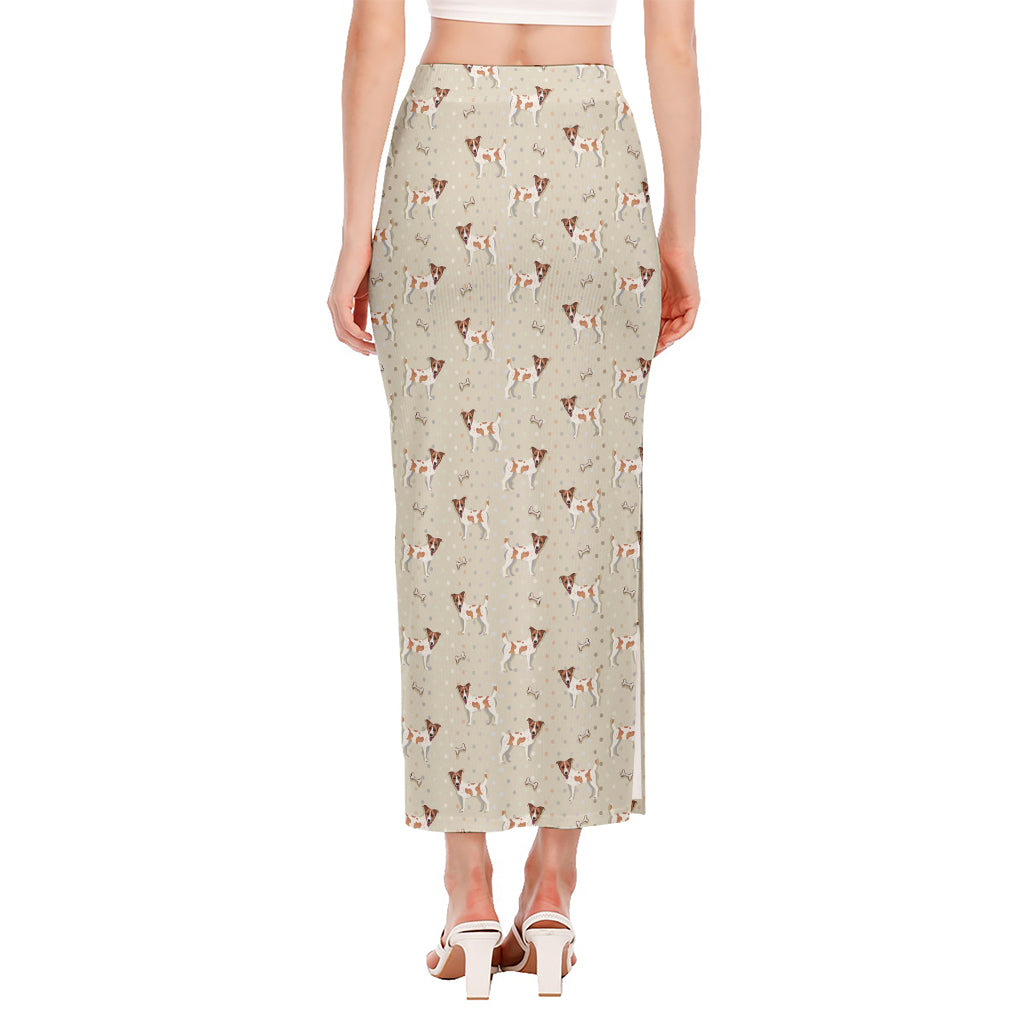 Polka Dot Jack Russell Terrier Print Side Slit Maxi Skirt