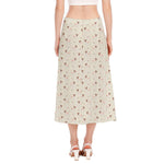 Polka Dot Jack Russell Terrier Print Side Slit Midi Skirt