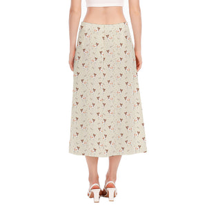 Polka Dot Jack Russell Terrier Print Side Slit Midi Skirt