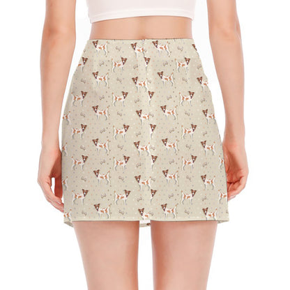 Polka Dot Jack Russell Terrier Print Side Slit Mini Skirt