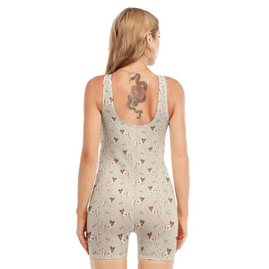 Polka Dot Jack Russell Terrier Print Sleeveless One Piece Swimsuit