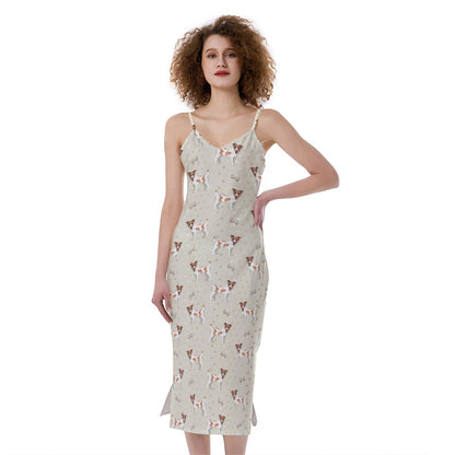Polka Dot Jack Russell Terrier Print Slim Fit Midi Cami Dress