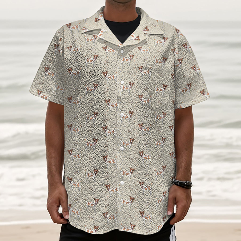 Polka Dot Jack Russell Terrier Print Textured Short Sleeve Shirt