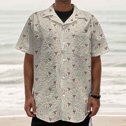 Polka Dot Jack Russell Terrier Print Textured Short Sleeve Shirt