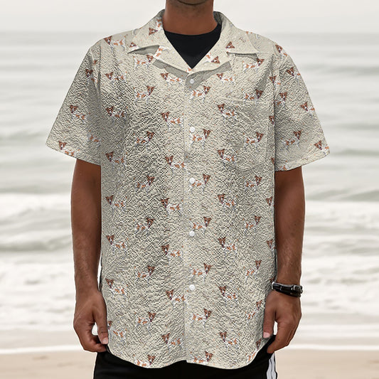 Polka Dot Jack Russell Terrier Print Textured Short Sleeve Shirt