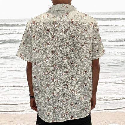 Polka Dot Jack Russell Terrier Print Textured Short Sleeve Shirt