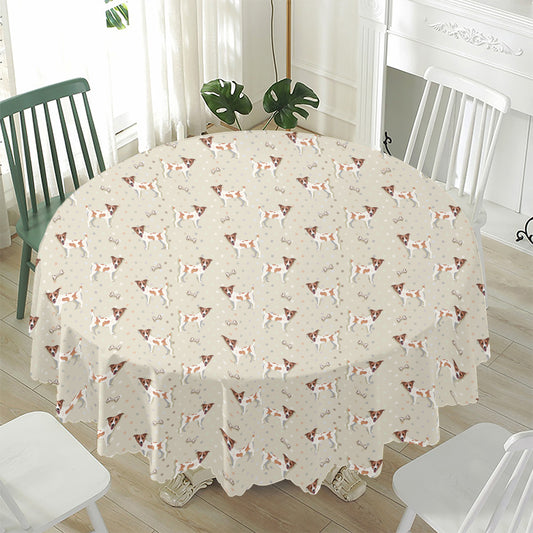 Polka Dot Jack Russell Terrier Print Waterproof Round Tablecloth
