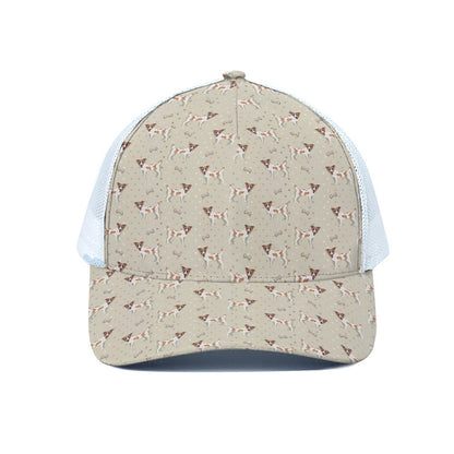 Polka Dot Jack Russell Terrier Print White Mesh Trucker Cap