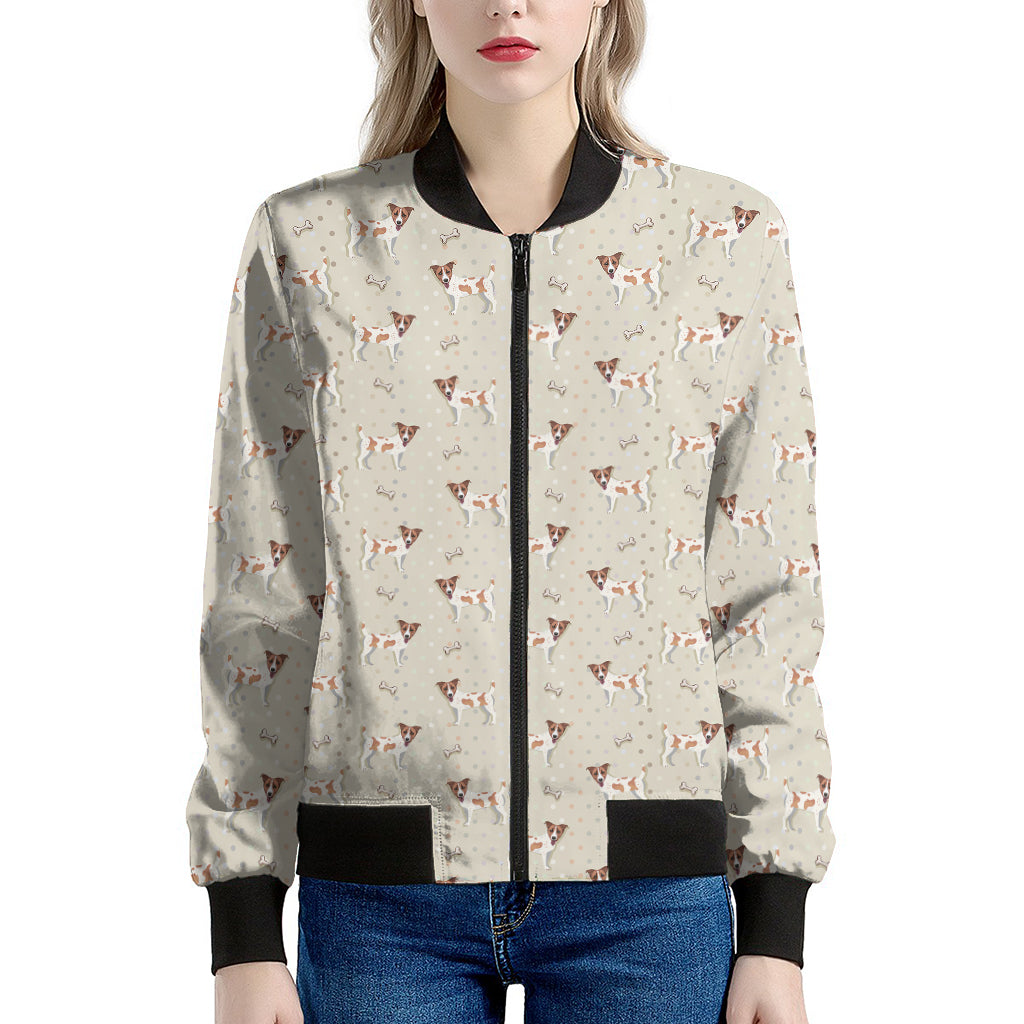 Polka Dot Jack Russell Terrier Print Women's Bomber Jacket