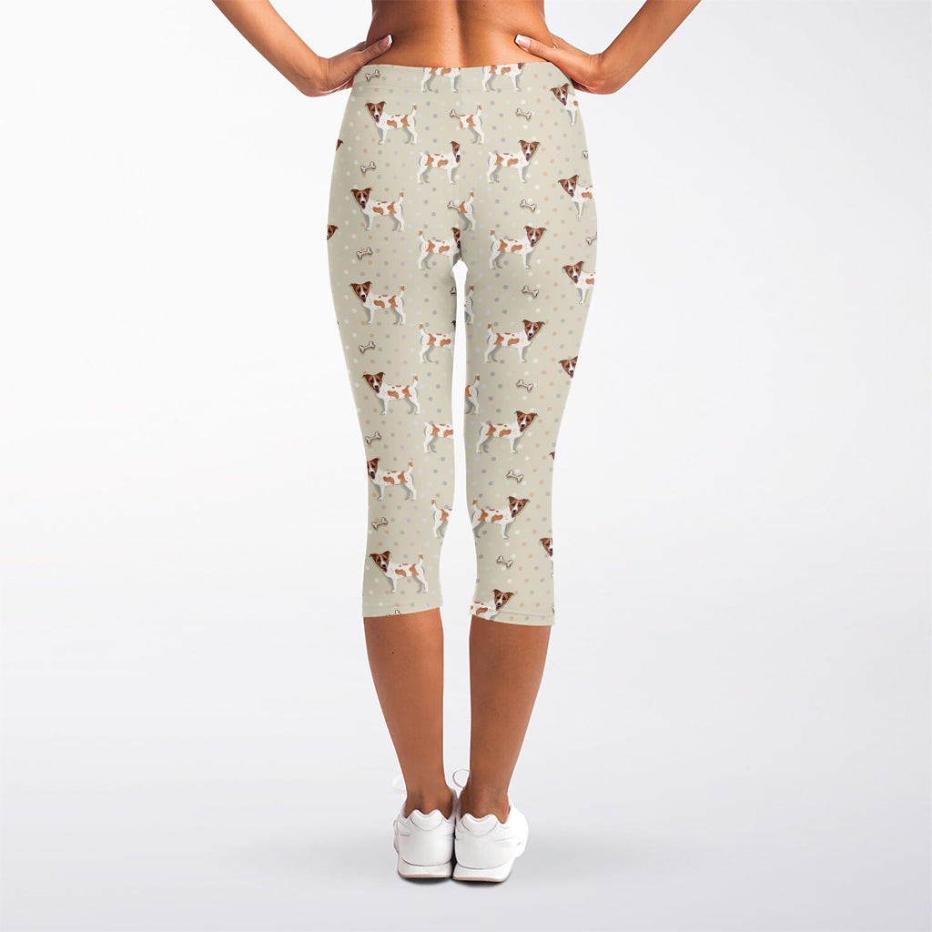 Polka Dot Jack Russell Terrier Print Women's Capri Leggings