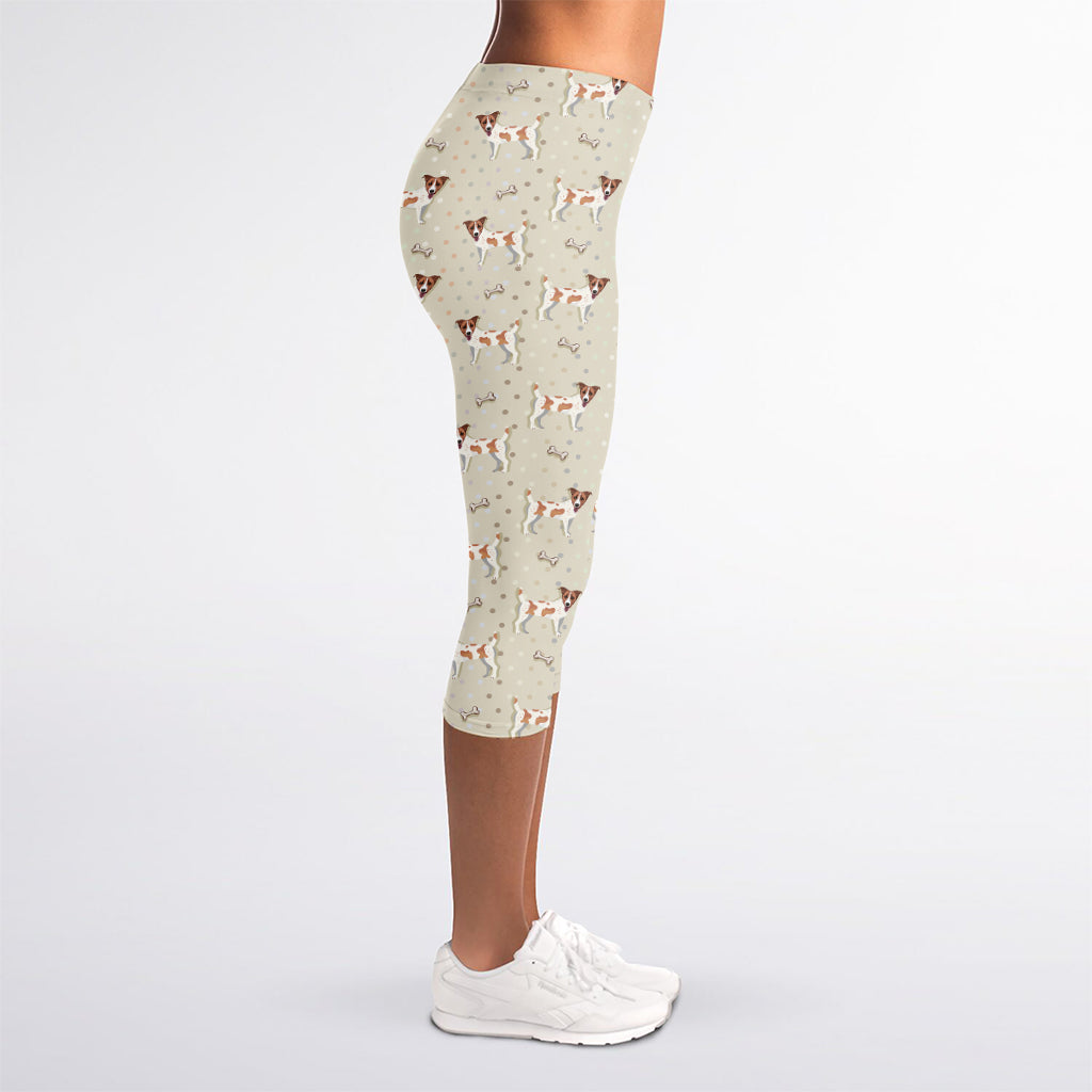 Polka Dot Jack Russell Terrier Print Women's Capri Leggings