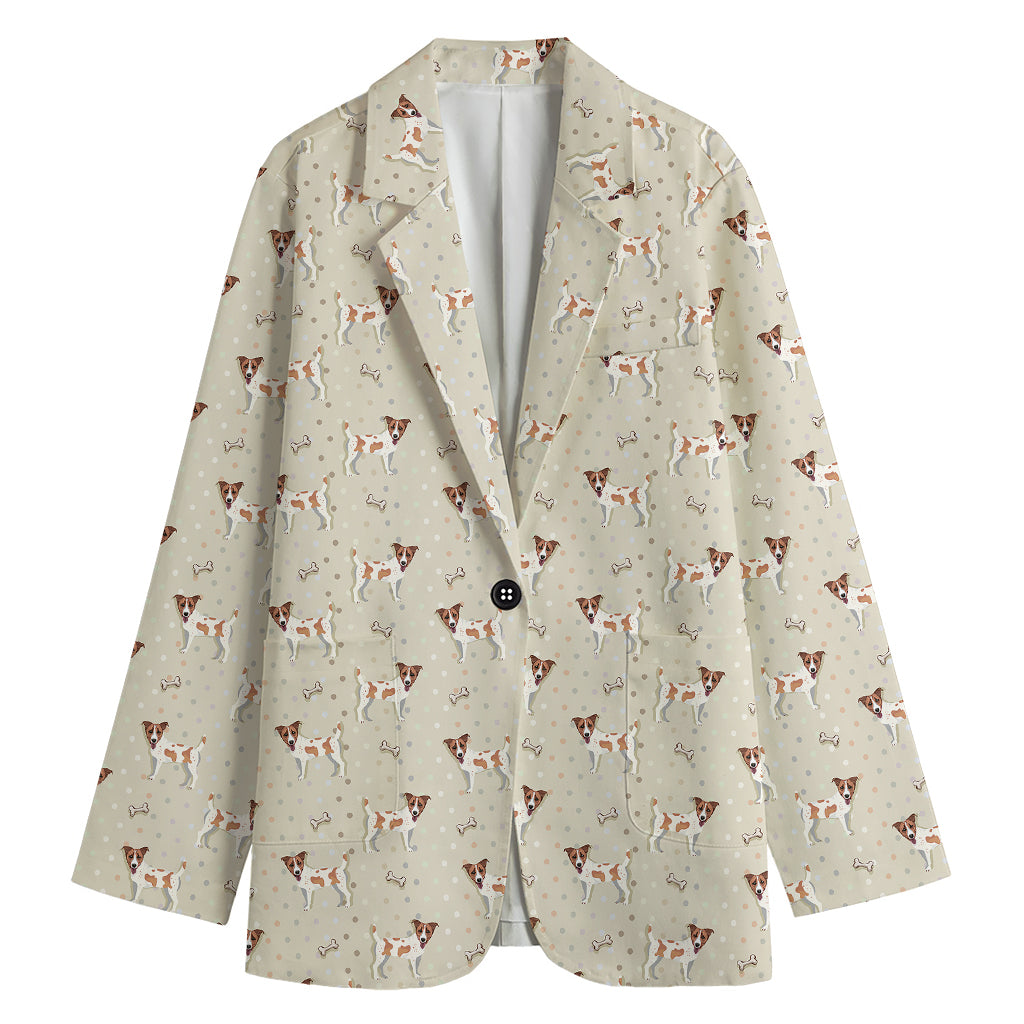 Polka Dot Jack Russell Terrier Print Women's Cotton Blazer