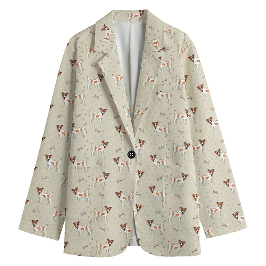 Polka Dot Jack Russell Terrier Print Women's Cotton Blazer