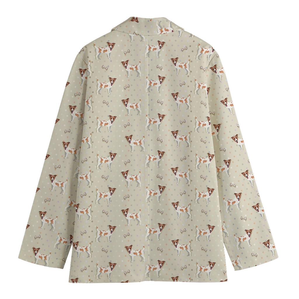 Polka Dot Jack Russell Terrier Print Women's Cotton Blazer