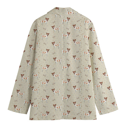 Polka Dot Jack Russell Terrier Print Women's Cotton Blazer