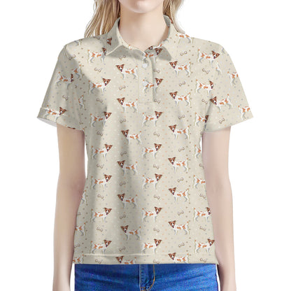 Polka Dot Jack Russell Terrier Print Women's Polo Shirt