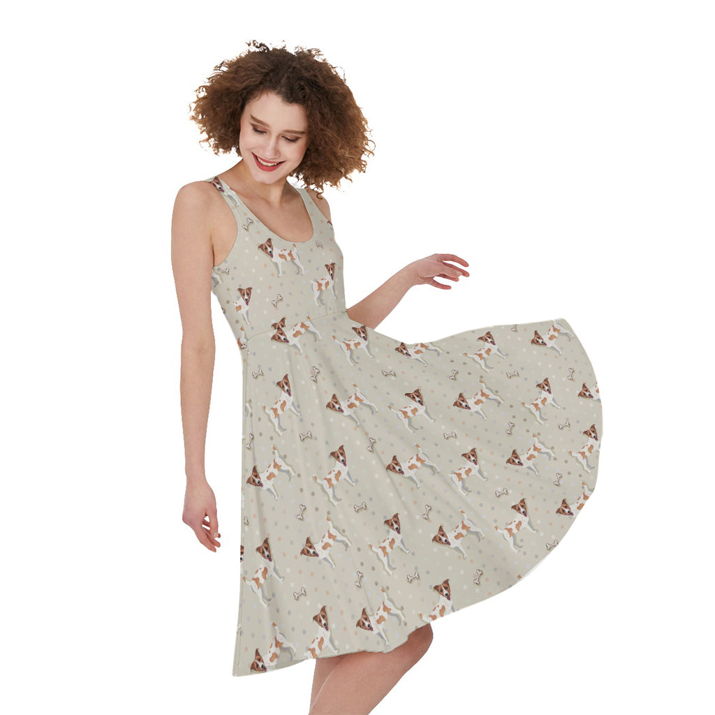 Polka Dot Jack Russell Terrier Print Women's Sleeveless Dress