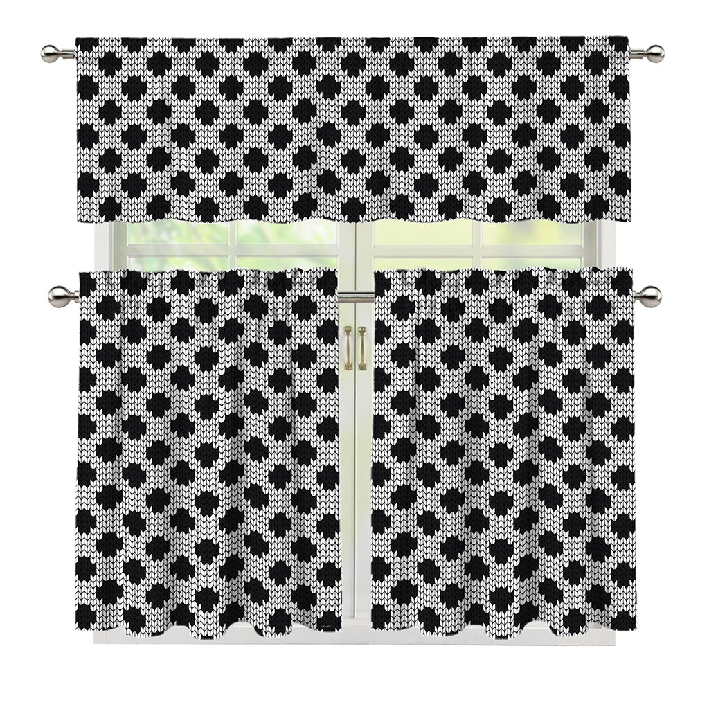 Polka Dot Knitted Pattern Print 3 Piece Kitchen Curtains