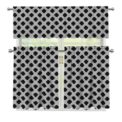 Polka Dot Knitted Pattern Print 3 Piece Kitchen Curtains