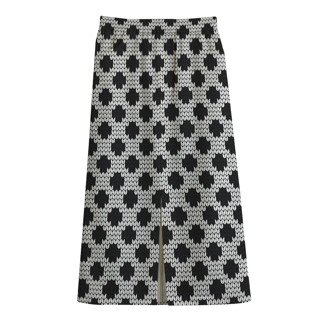 Polka Dot Knitted Pattern Print Cotton Front Slit Maxi Skirt