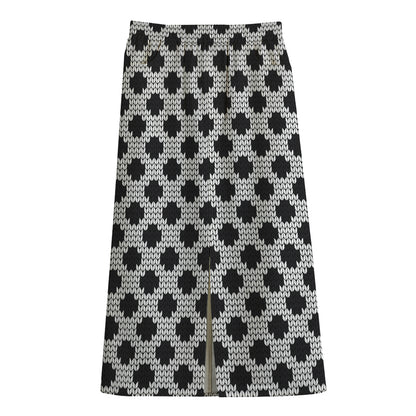 Polka Dot Knitted Pattern Print Cotton Front Slit Maxi Skirt