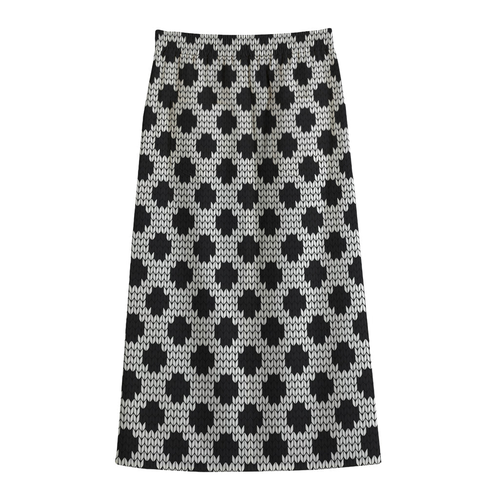 Polka Dot Knitted Pattern Print Cotton Front Slit Maxi Skirt