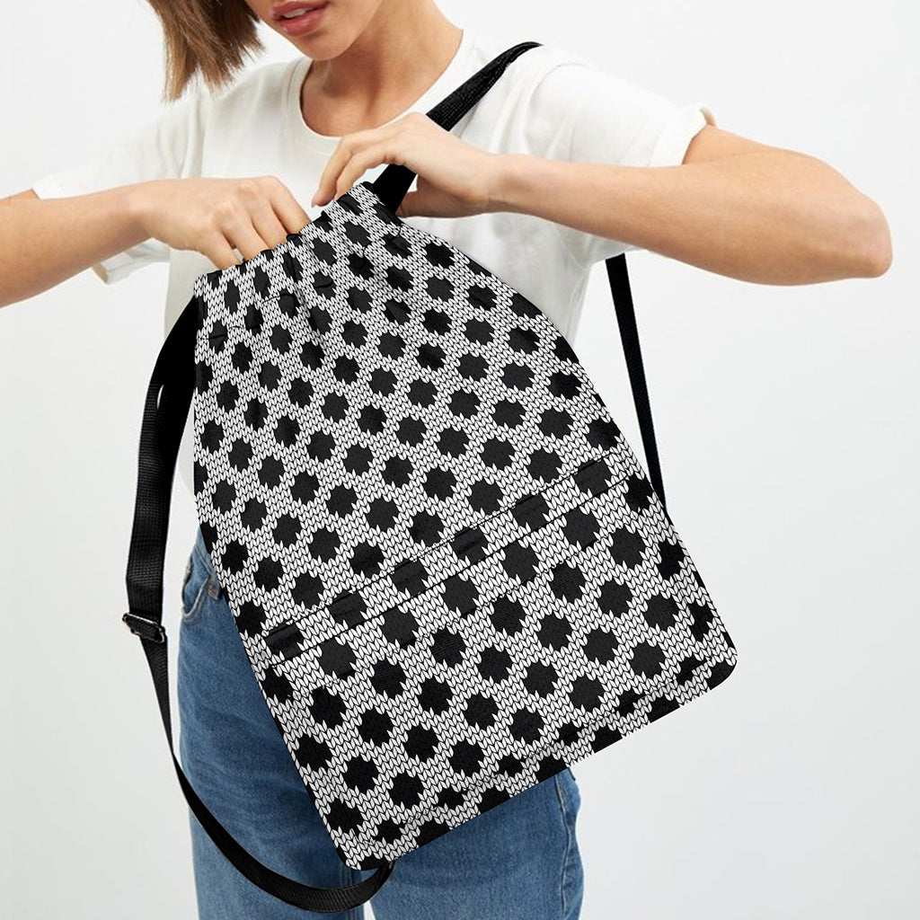 Polka Dot Knitted Pattern Print Drawstring Backpack