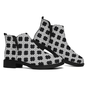 Polka Dot Knitted Pattern Print Flat Ankle Boots