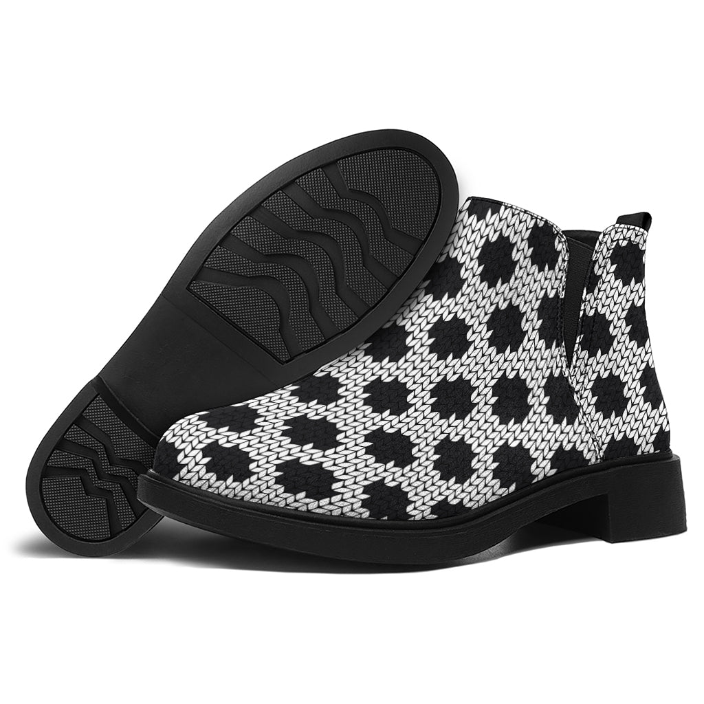 Polka Dot Knitted Pattern Print Flat Ankle Boots