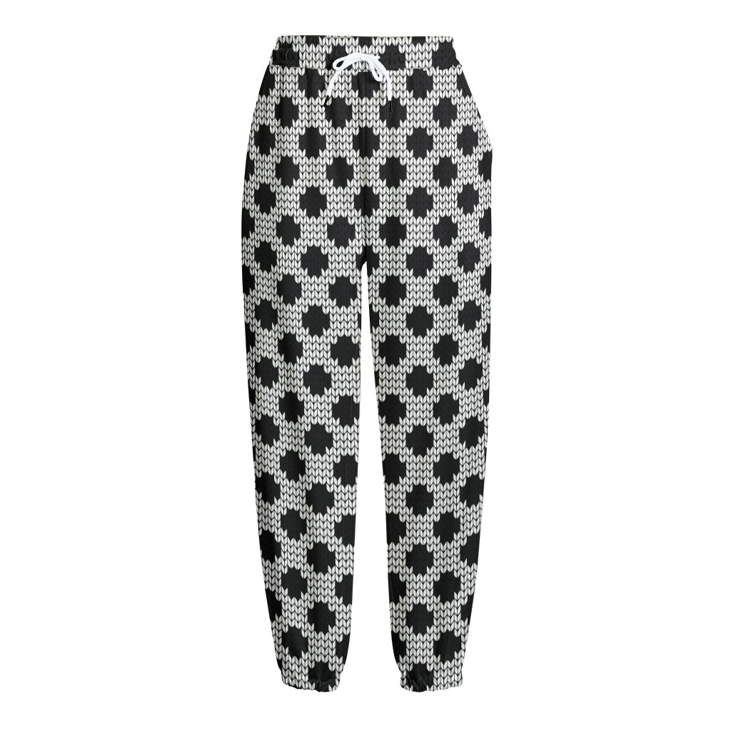 Polka Dot Knitted Pattern Print Fleece Lined Knit Pants